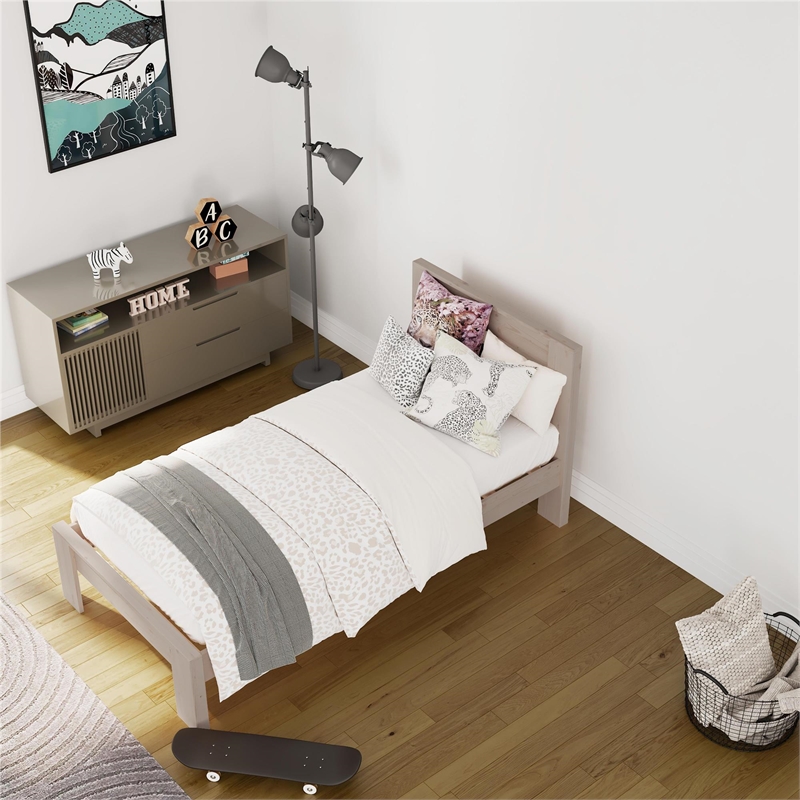 DHP Jaymee Twin Platform Bed Frame in Solid Wood in Sandwashed Gray