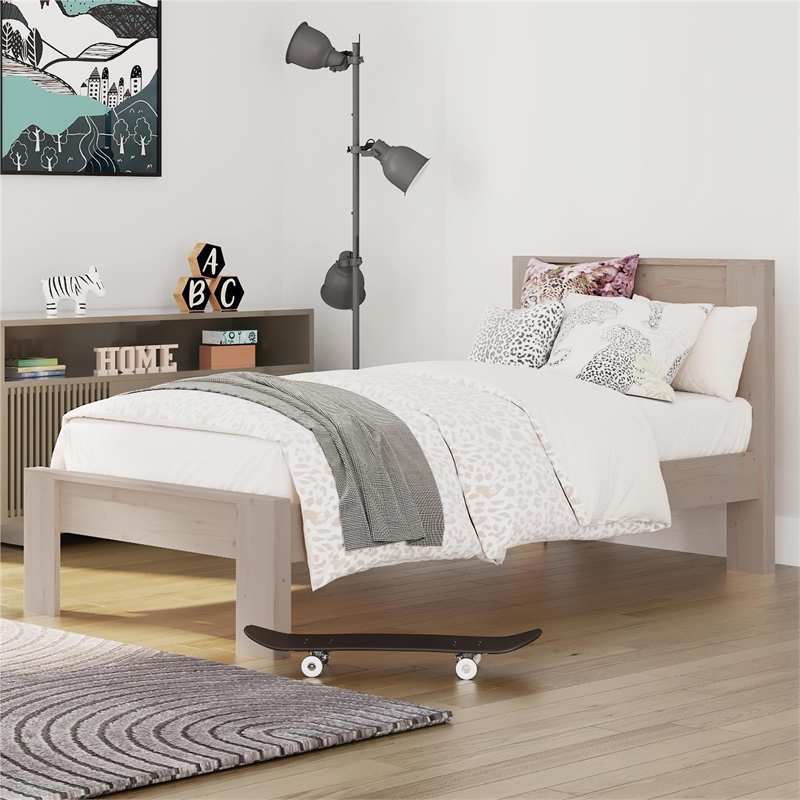 DHP Jaymee Twin Platform Bed Frame in Solid Wood in Sandwashed Gray