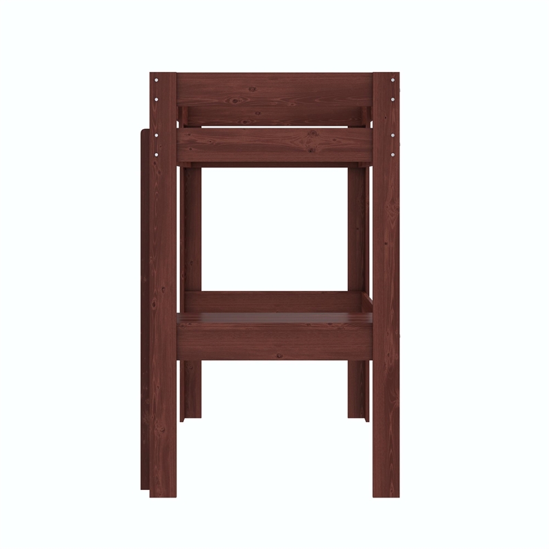 DHP Jaymee Twin Loft Bed with Desk in Solid Wood in Nutmeg