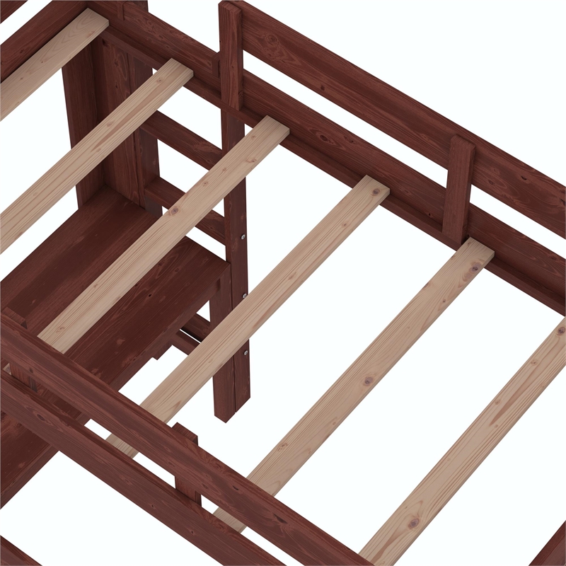 DHP Jaymee Twin Loft Bed with Desk in Solid Wood in Nutmeg