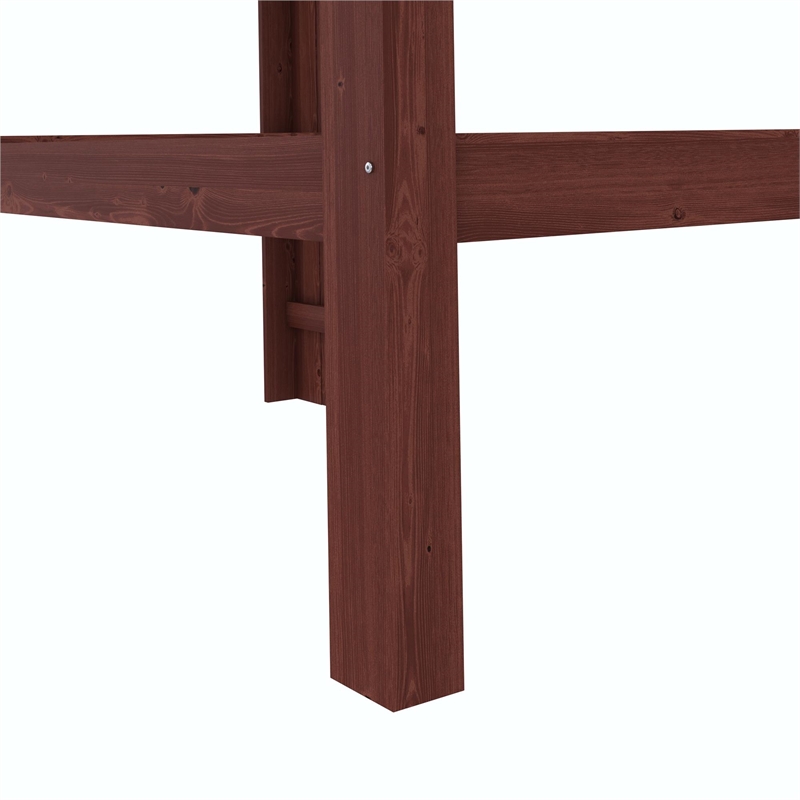 DHP Jaymee Twin Loft Bed with Desk in Solid Wood in Nutmeg