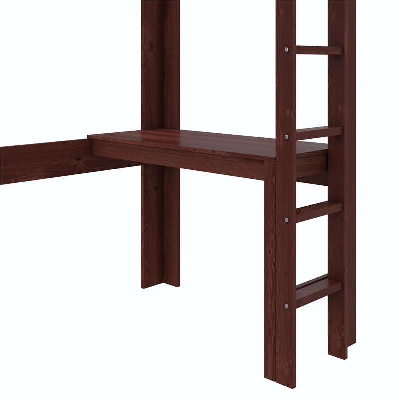 DHP Jaymee Twin Loft Bed with Desk in Solid Wood in Nutmeg