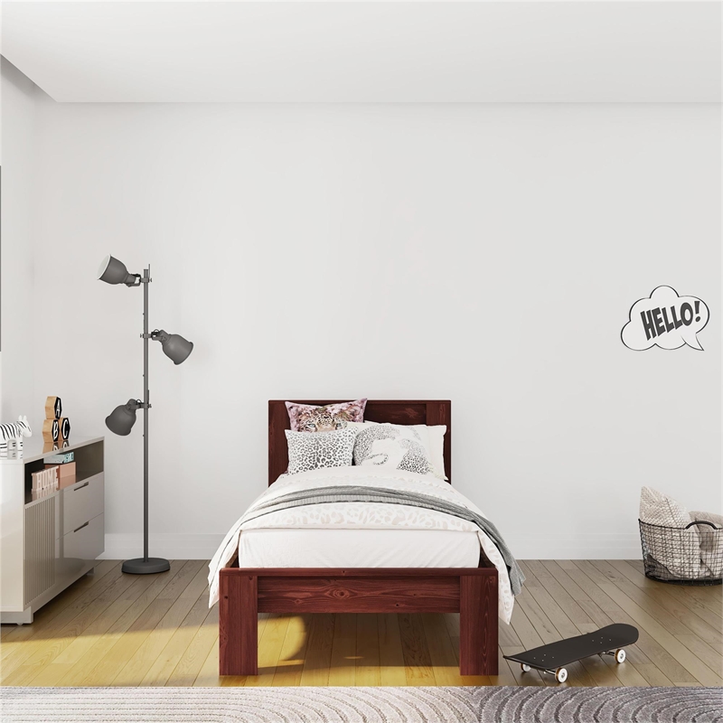DHP Jaymee Twin Platform Bed Frame in Solid Wood in Nutmeg