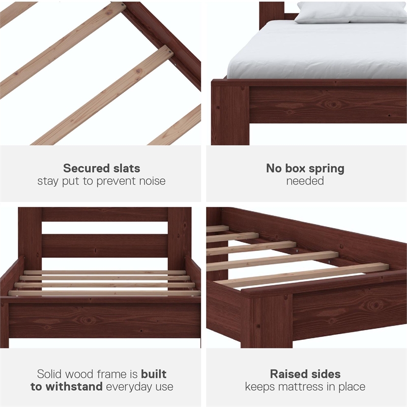 DHP Jaymee Twin Platform Bed Frame in Solid Wood in Nutmeg