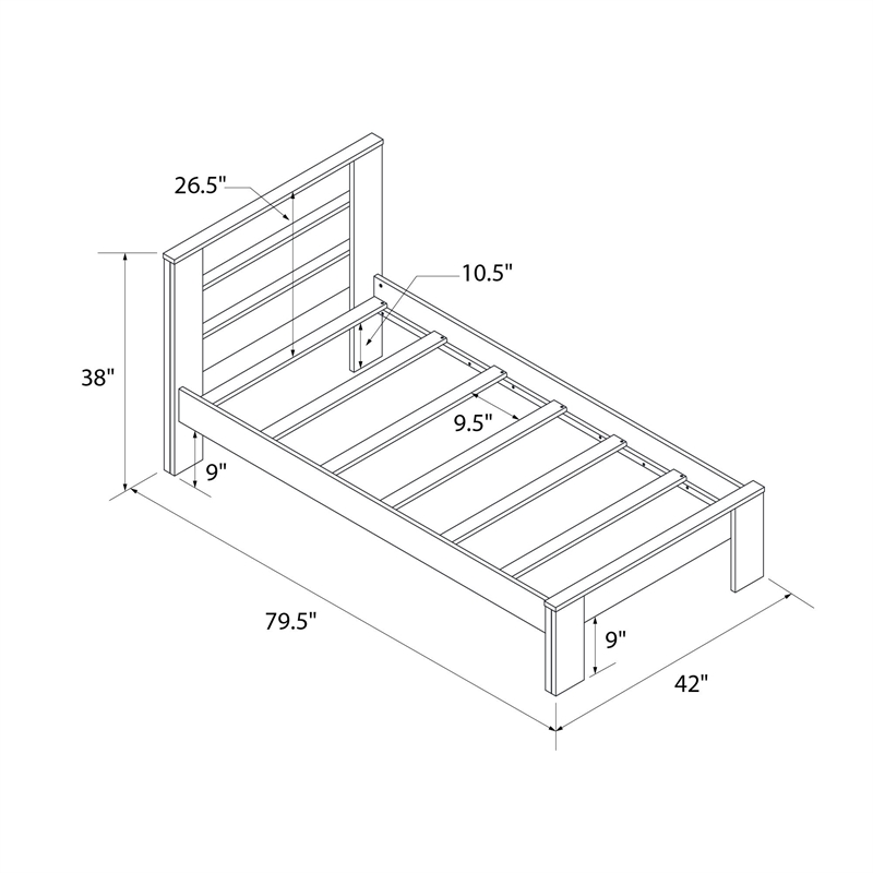DHP Jaymee Twin Platform Bed Frame in Solid Wood in Nutmeg