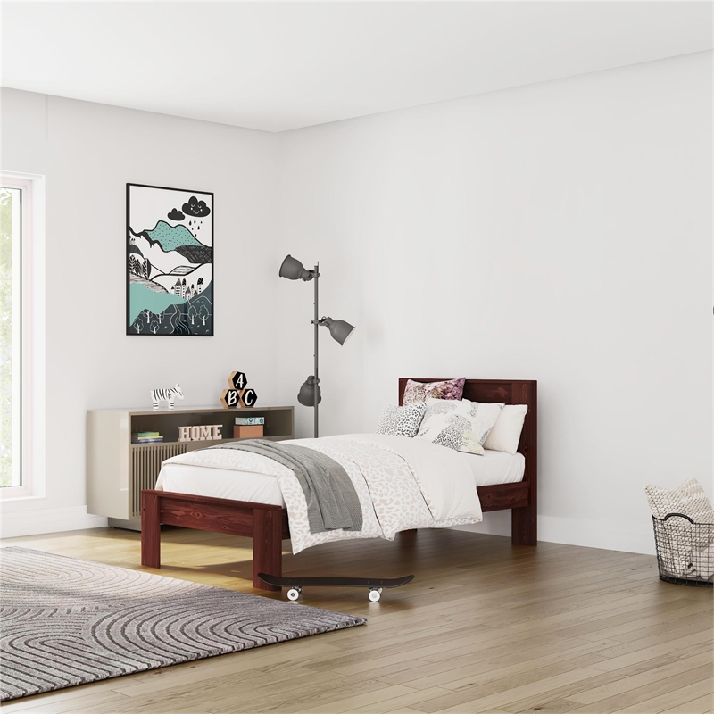 DHP Jaymee Twin Platform Bed Frame in Solid Wood in Nutmeg