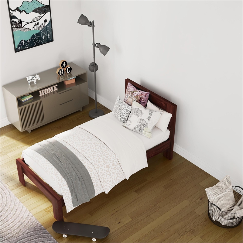 DHP Jaymee Twin Platform Bed Frame in Solid Wood in Nutmeg