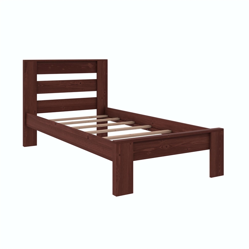 DHP Jaymee Twin Platform Bed Frame in Solid Wood in Nutmeg