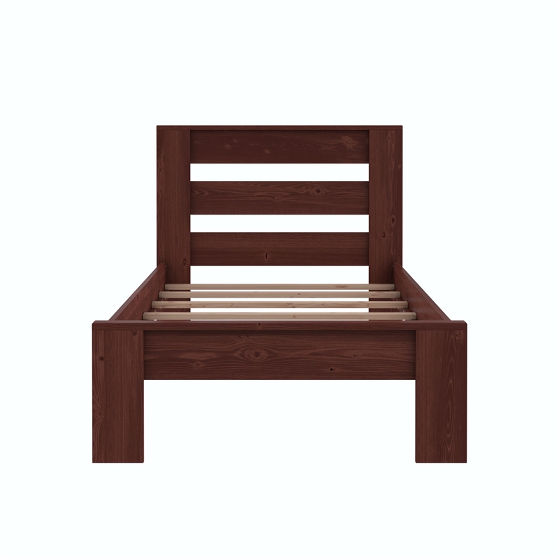 DHP Jaymee Twin Platform Bed Frame in Solid Wood in Nutmeg