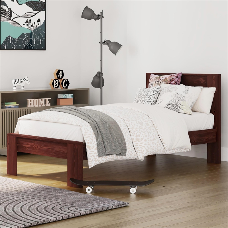 DHP Jaymee Twin Platform Bed Frame in Solid Wood in Nutmeg
