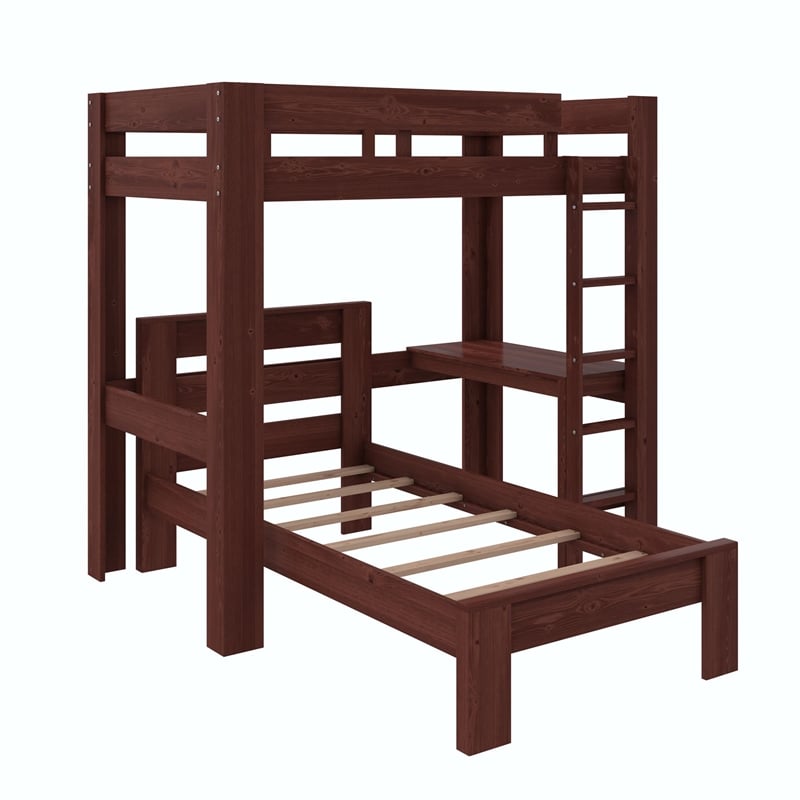 DHP Jaymee L-Shaped Twin/Twin Bunk Bed with Desk in Nutmeg