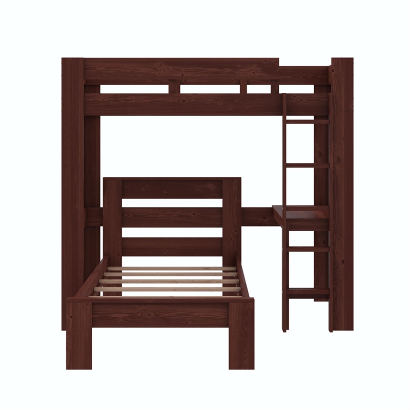DHP Jaymee L-Shaped Twin/Twin Bunk Bed with Desk in Nutmeg