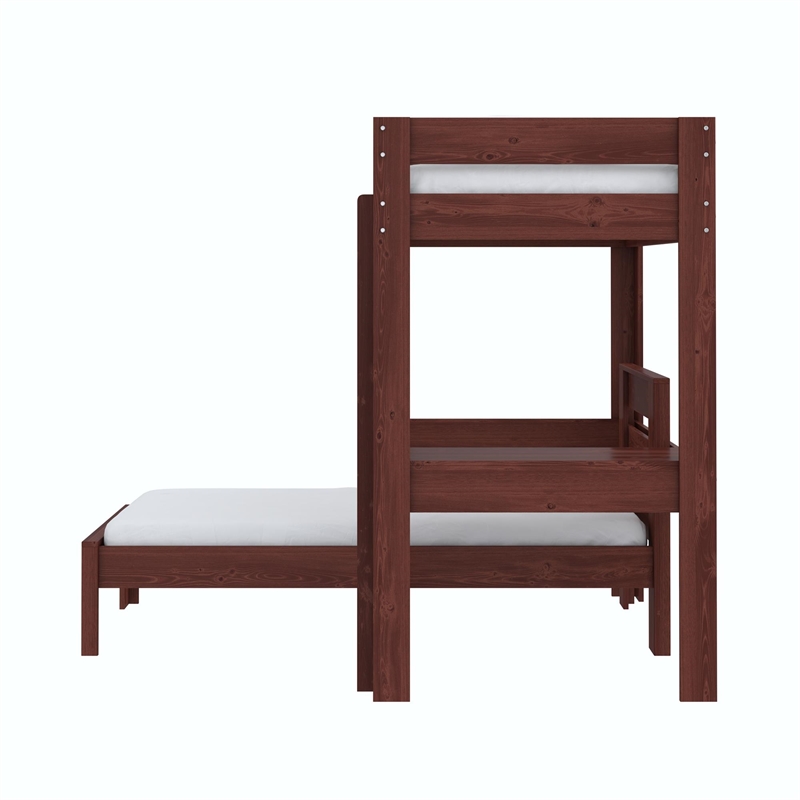 DHP Jaymee L-Shaped Twin/Twin Bunk Bed with Desk in Nutmeg