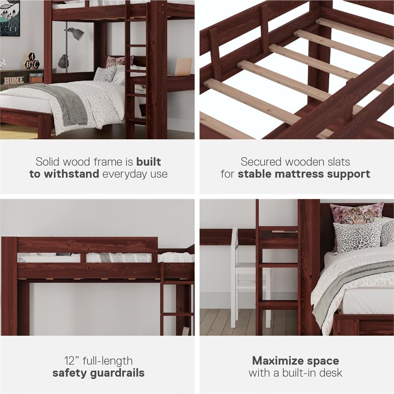 DHP Jaymee L-Shaped Twin/Twin Bunk Bed with Desk in Nutmeg