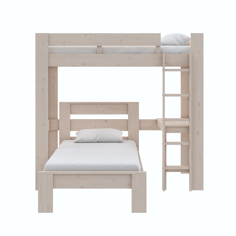 DHP Jaymee L-Shaped Twin/Twin Bunk Bedwith Desk in Sandwashed Gray