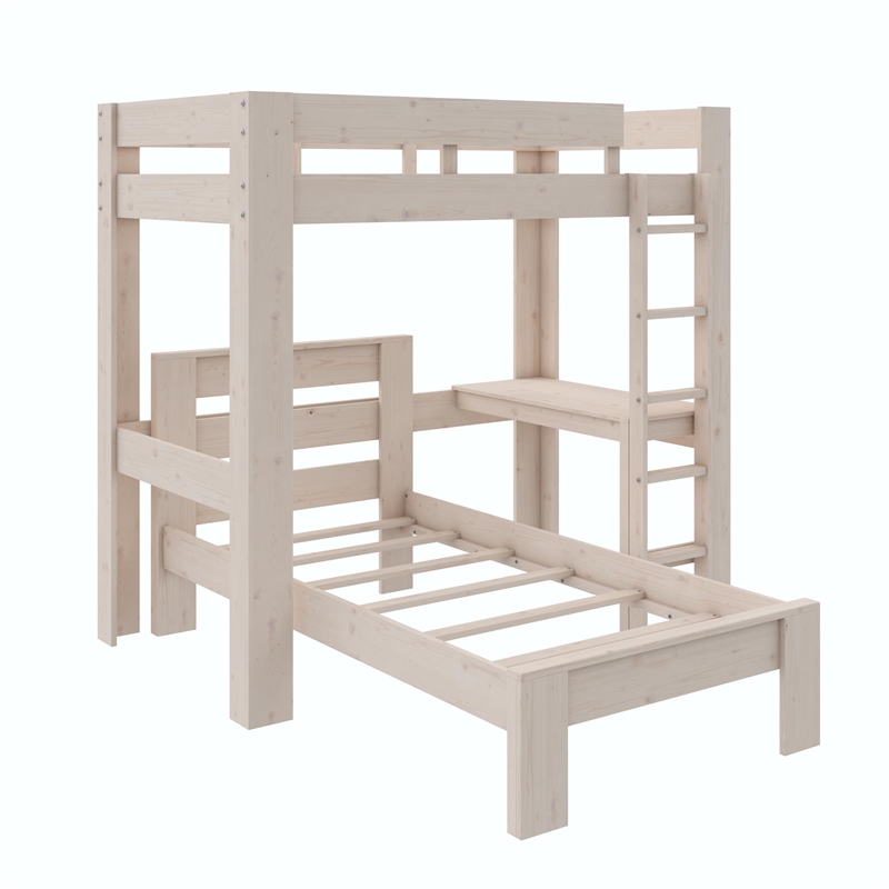 DHP Jaymee L-Shaped Twin/Twin Bunk Bedwith Desk in Sandwashed Gray