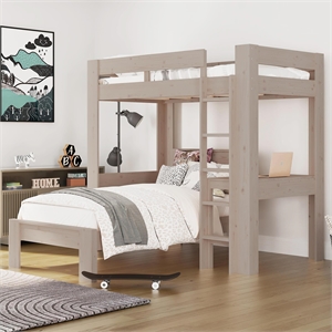 DHP Jaymee L-Shaped Twin/Twin Bunk Bedwith Desk in Sandwashed Gray