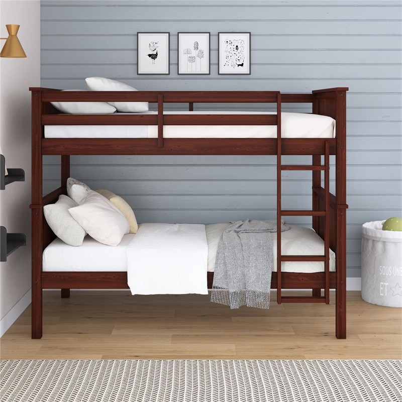 DHP Bailen Twin-over-Twin Convertible Solid Wood Bunk Bed in Nutmeg