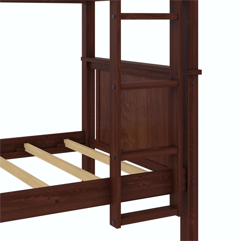DHP Bailen Twin-over-Twin Convertible Solid Wood Bunk Bed in Nutmeg