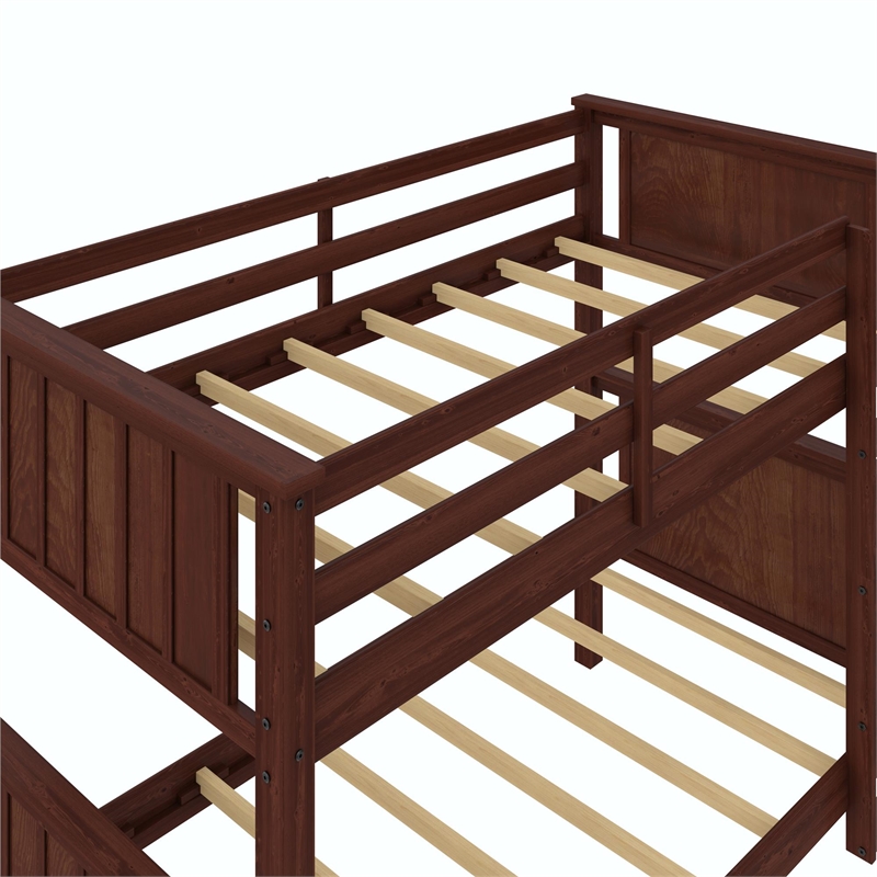 DHP Bailen Twin-over-Twin Convertible Solid Wood Bunk Bed in Nutmeg