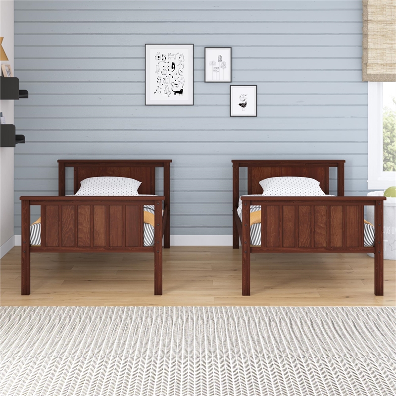 DHP Bailen Twin-over-Twin Convertible Solid Wood Bunk Bed in Nutmeg