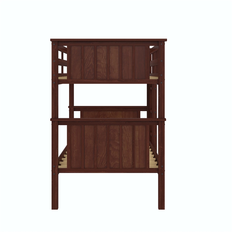 DHP Bailen Twin-over-Twin Convertible Solid Wood Bunk Bed in Nutmeg