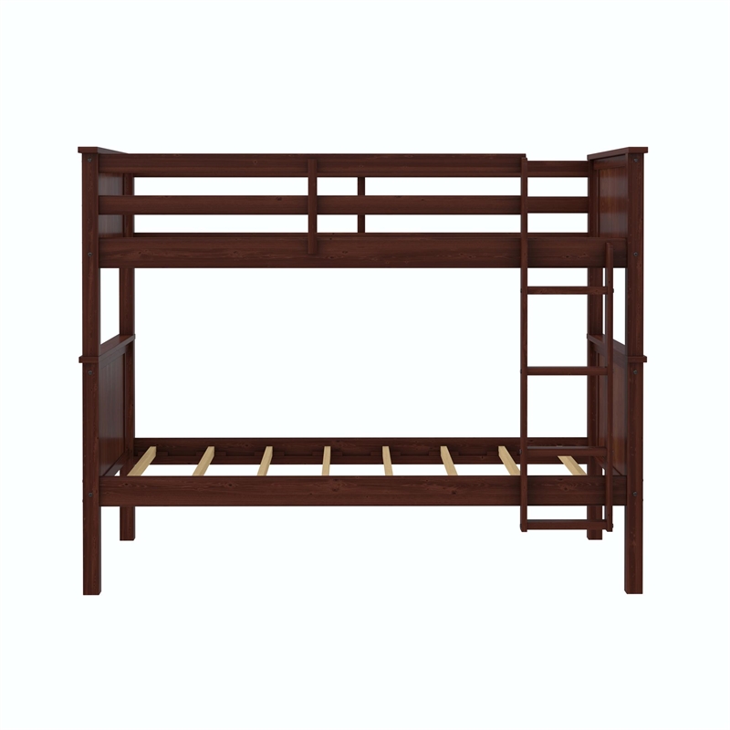 DHP Bailen Twin-over-Twin Convertible Solid Wood Bunk Bed in Nutmeg
