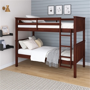DHP Bailen Twin-over-Twin Convertible Solid Wood Bunk Bed in Nutmeg