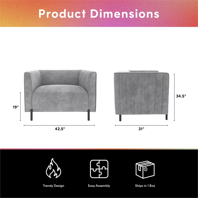 CosmoLiving Blair Upholstered Accent Chair and a Half in Light Gray Velvet