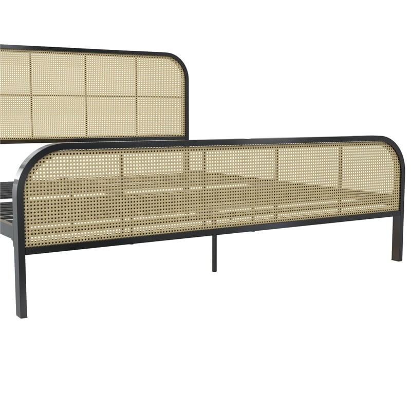 Mr. Kate Roxanne King Metal Platform Bed Frame with Cane Headboard in Black