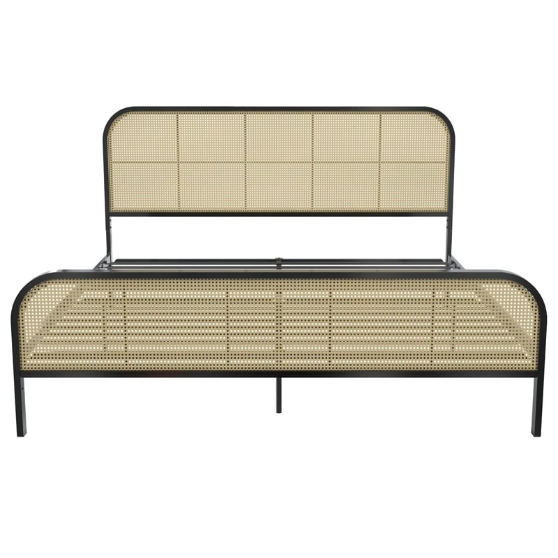 Mr. Kate Roxanne King Metal Platform Bed Frame with Cane Headboard in Black