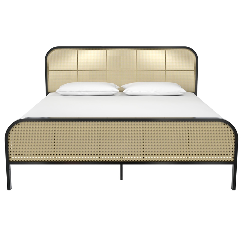 Mr. Kate Roxanne King Metal Platform Bed Frame with Cane Headboard in Black