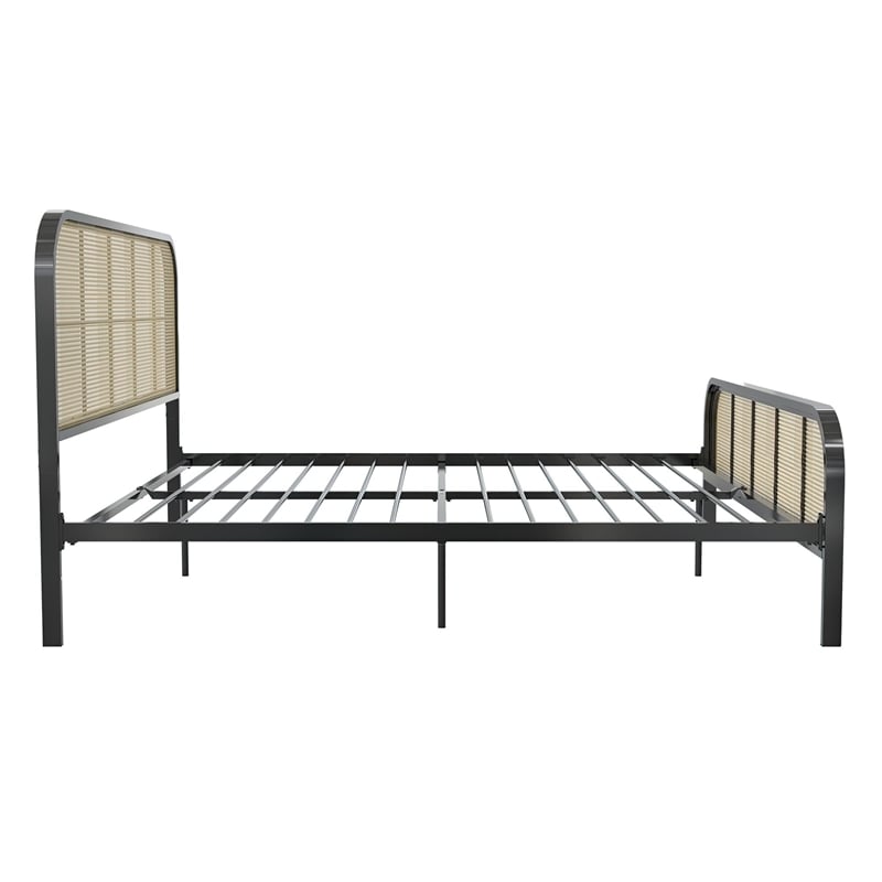 Mr. Kate Roxanne King Metal Platform Bed Frame with Cane Headboard in Black
