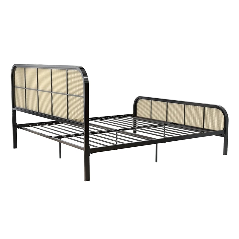 Mr. Kate Roxanne King Metal Platform Bed Frame with Cane Headboard in Black