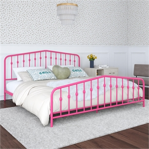novogratz bushwick king metal platform bed frame with headboard in hot pink