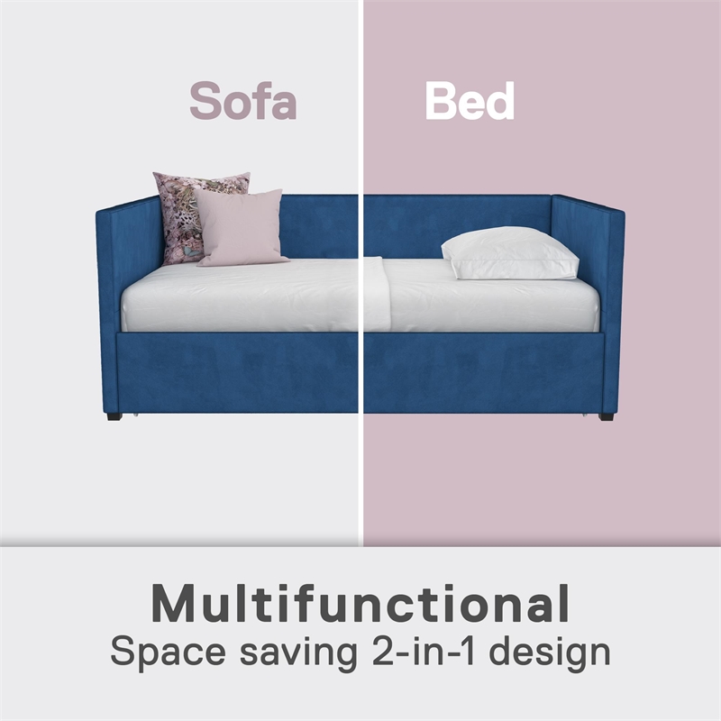 DHP Arliss Modern Glam Tuxedo Daybed with Storage - Twin in Blue Velvet