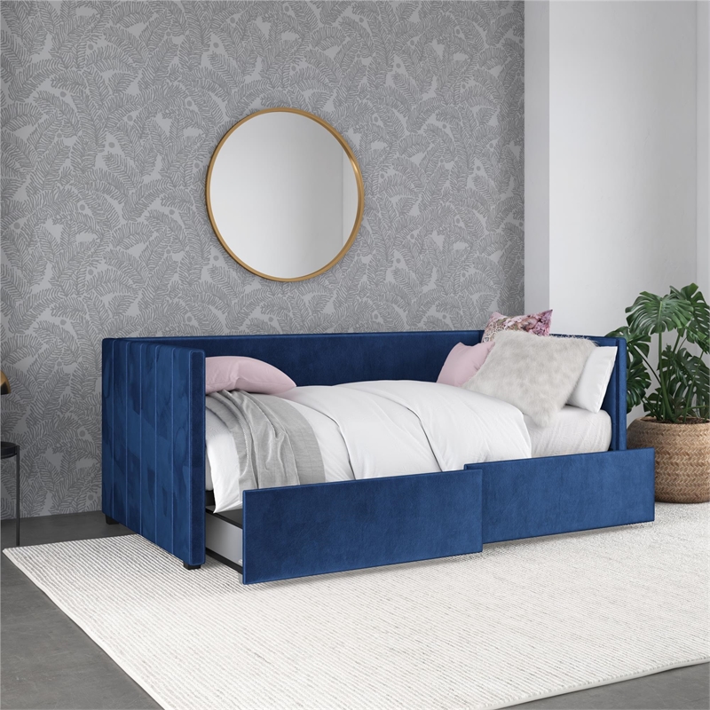 DHP Arliss Modern Glam Tuxedo Daybed with Storage - Twin in Blue Velvet