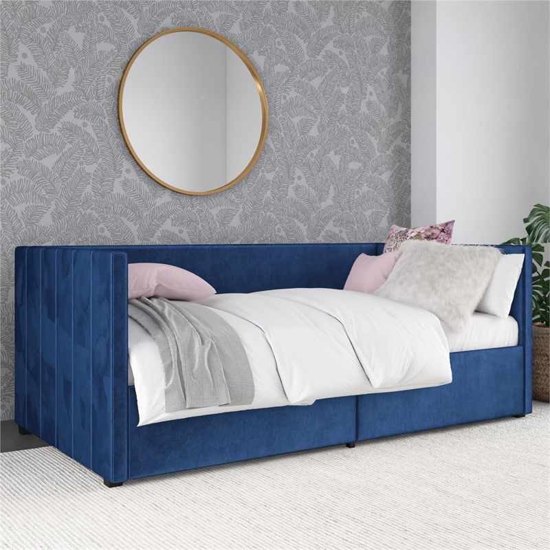 DHP Arliss Modern Glam Tuxedo Daybed with Storage - Twin in Blue Velvet