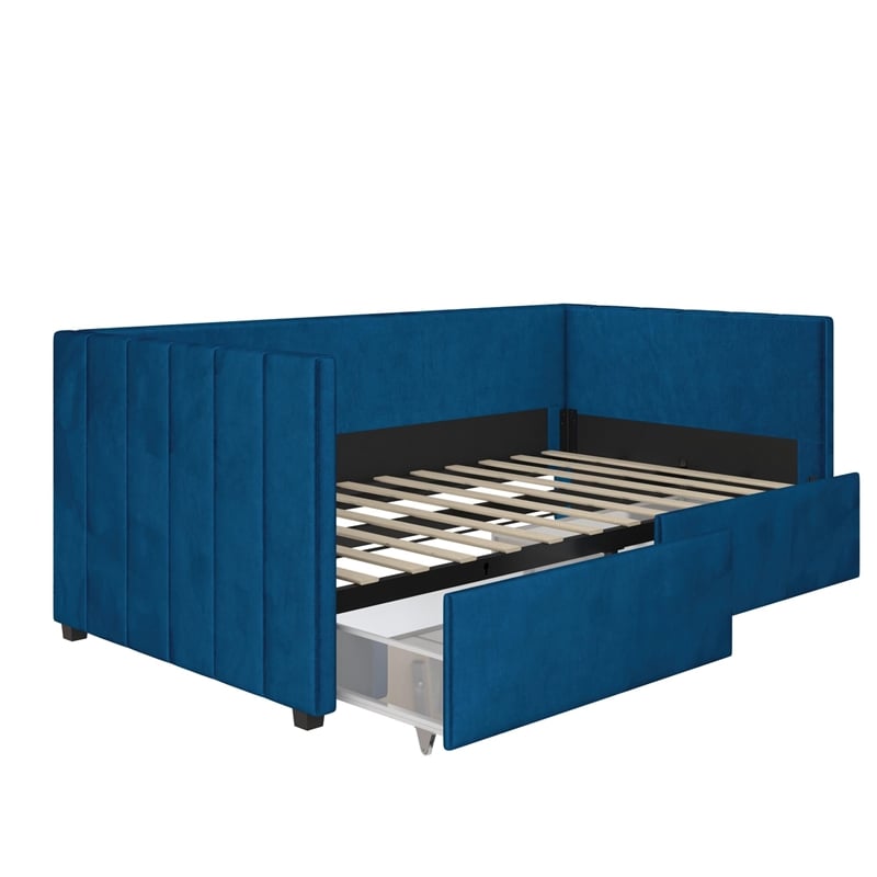 DHP Arliss Modern Glam Tuxedo Daybed with Storage - Twin in Blue Velvet