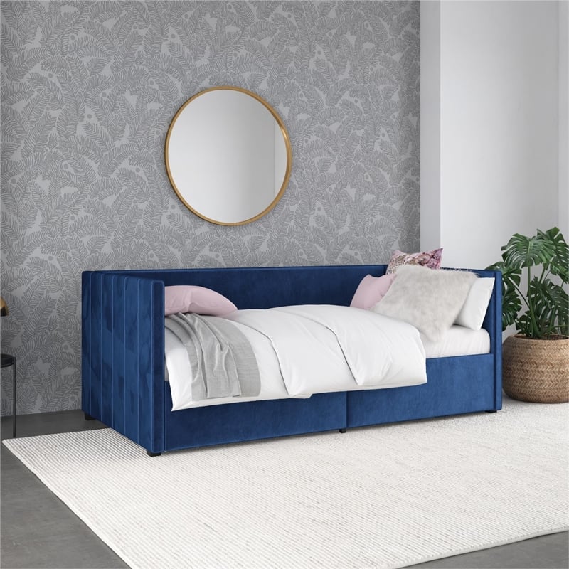 DHP Arliss Modern Glam Tuxedo Daybed with Storage - Twin in Blue Velvet