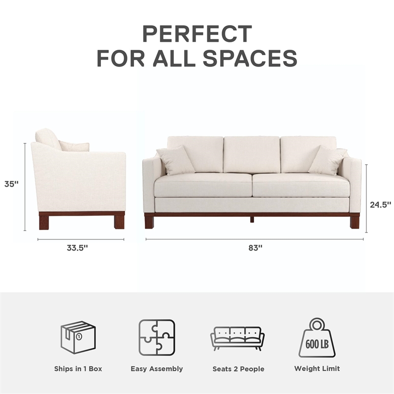 DHP Brooklyn Upholstered Wood Base Sofa w/2 Throw Cushions in Textured Beige
