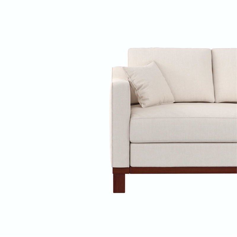 DHP Brooklyn Upholstered Wood Base Sofa w/2 Throw Cushions in Textured Beige