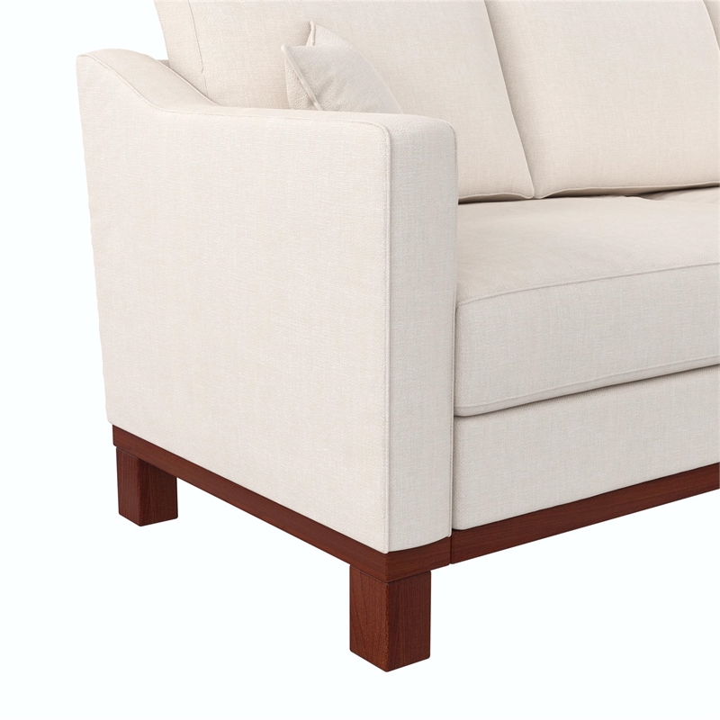 DHP Brooklyn Upholstered Wood Base Sofa w/2 Throw Cushions in Textured Beige