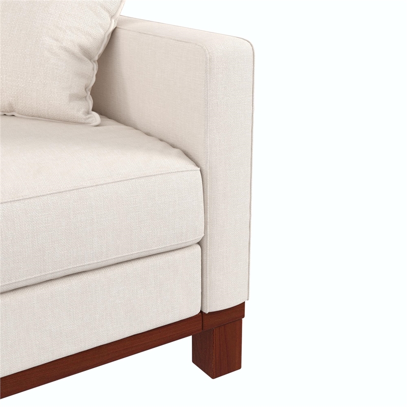 DHP Brooklyn Upholstered Wood Base Sofa w/2 Throw Cushions in Textured Beige