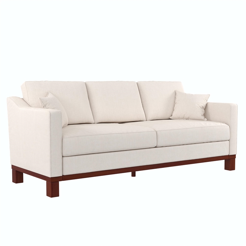 DHP Brooklyn Upholstered Wood Base Sofa w/2 Throw Cushions in Textured Beige
