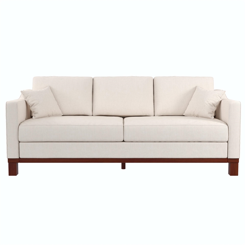 DHP Brooklyn Upholstered Wood Base Sofa w/2 Throw Cushions in Textured Beige