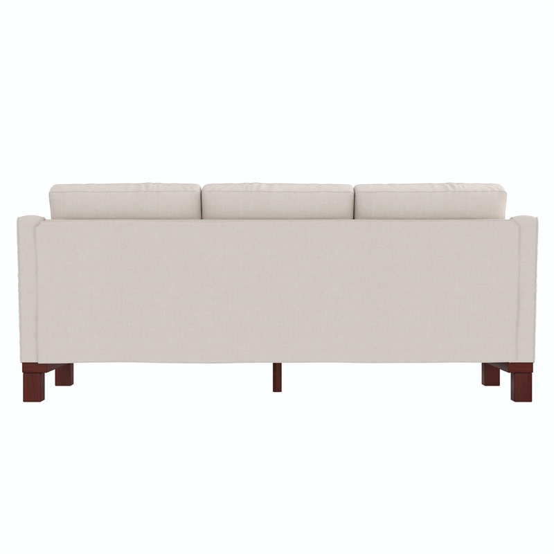 DHP Brooklyn Upholstered Wood Base Sofa w/2 Throw Cushions in Textured Beige
