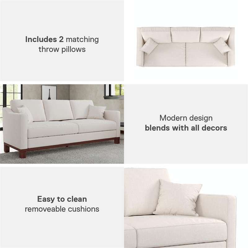 DHP Brooklyn Upholstered Wood Base Sofa w/2 Throw Cushions in Textured Beige