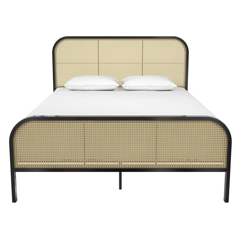 Mr. Kate Roxanne Queen Metal Platform Bed Frame w/Cane Headboard in Black