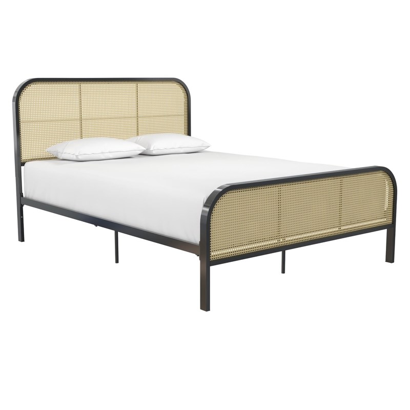 Mr. Kate Roxanne Queen Metal Platform Bed Frame w/Cane Headboard in Black